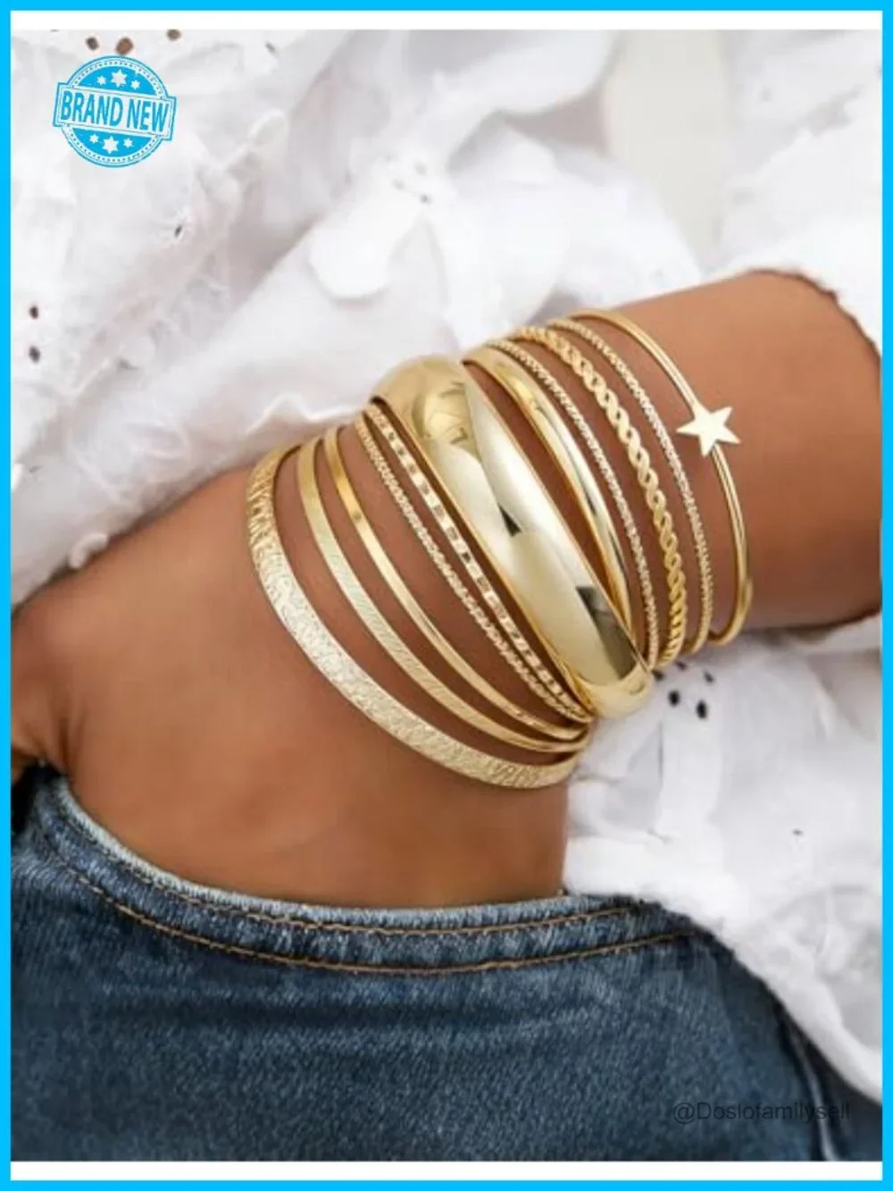 19Pcs Multi Stackable Textured Bangles Set 14K Gold Plated Chunky Bracelet Boho